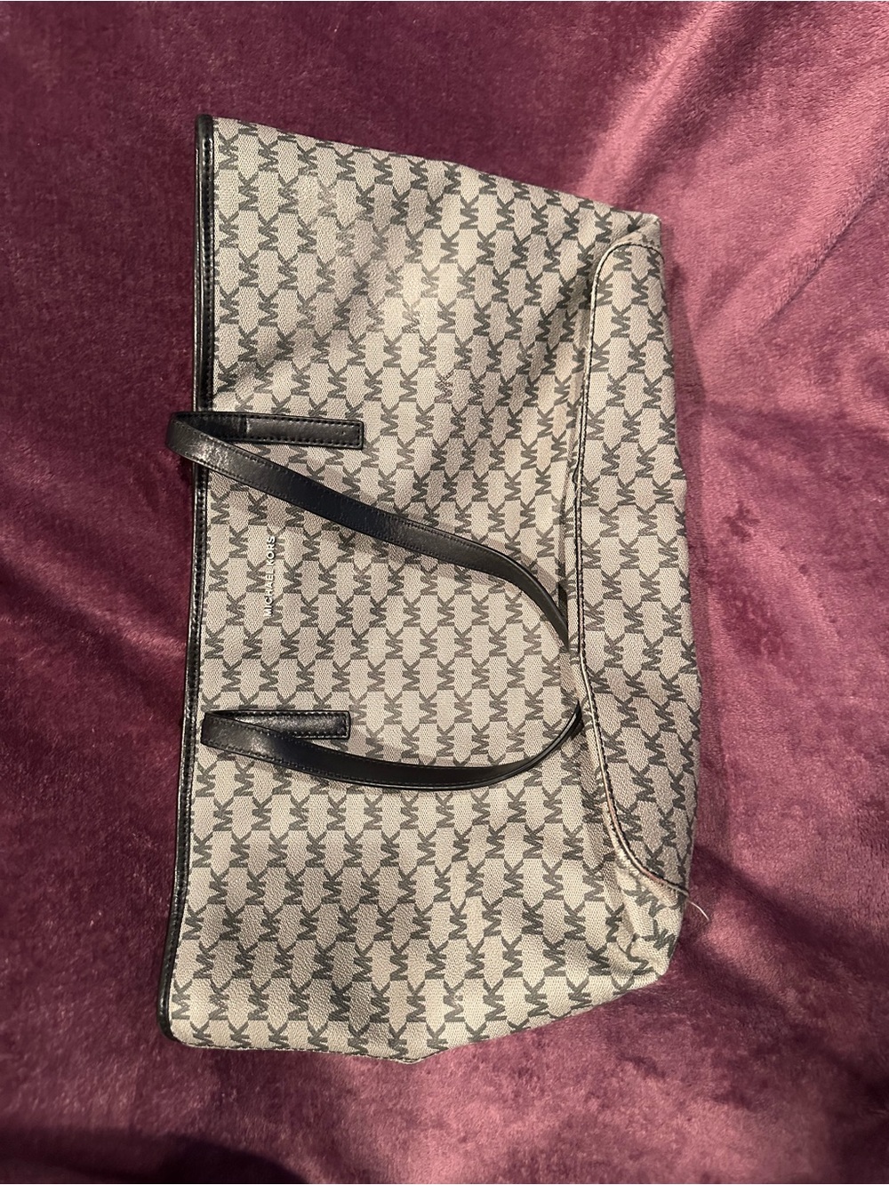 Michael Kors Beige and Black MK Logo Shoulder Tote